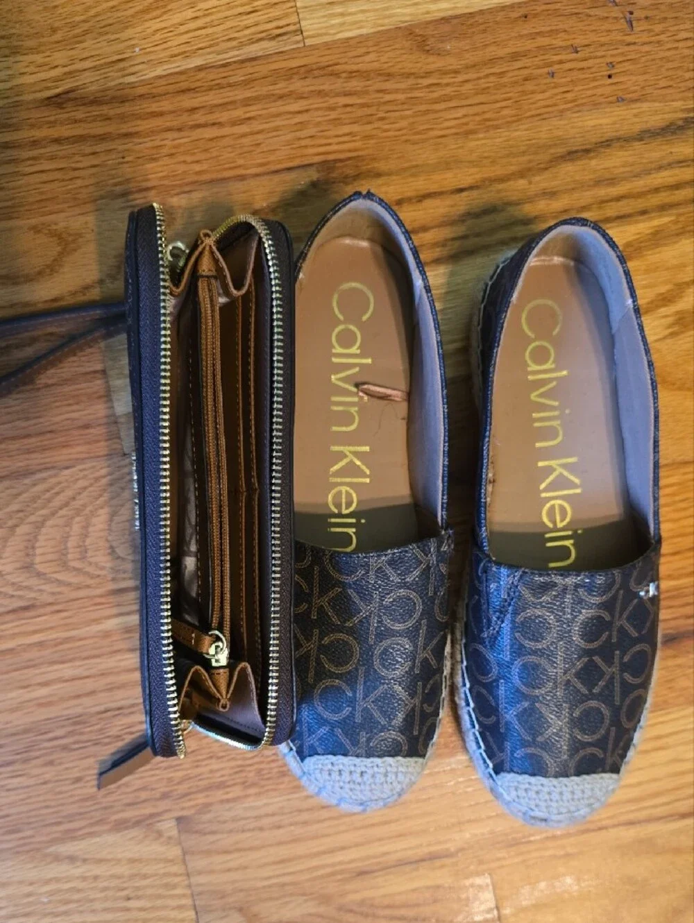 Calvin Klein Navy Monogram Espadrilles with Matching Wristlet